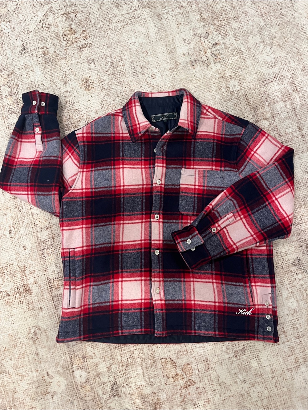 Kith Men's Red Plaid Button-Up Shirt Jacket